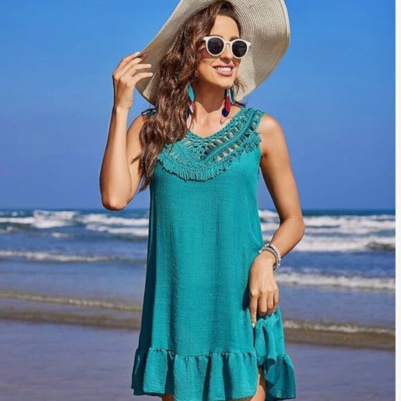 Aolro Ladies Green Hollow out coverup sleeveless NWT size small - Picture 2 of 9